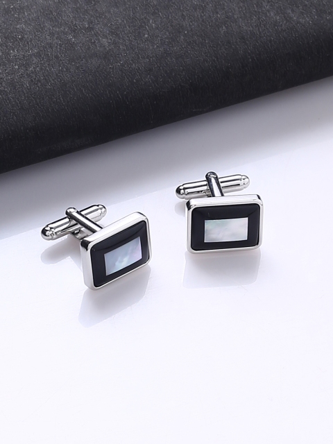 Tistabene Silver-Toned & White Geometric Cufflinks
