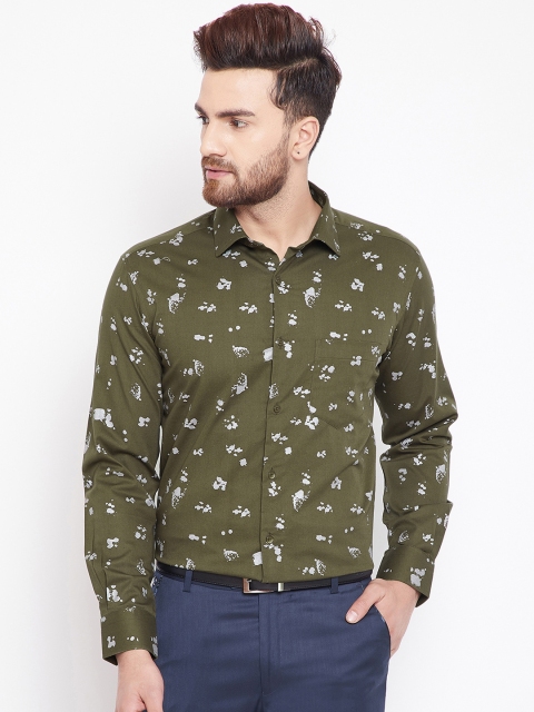 Canary London Men Olive Green Slim Fit Printed Party Shirt
