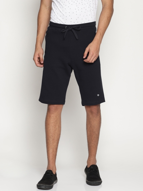 Soul Space Men Navy Blue Solid Regular Fit Sports Shorts