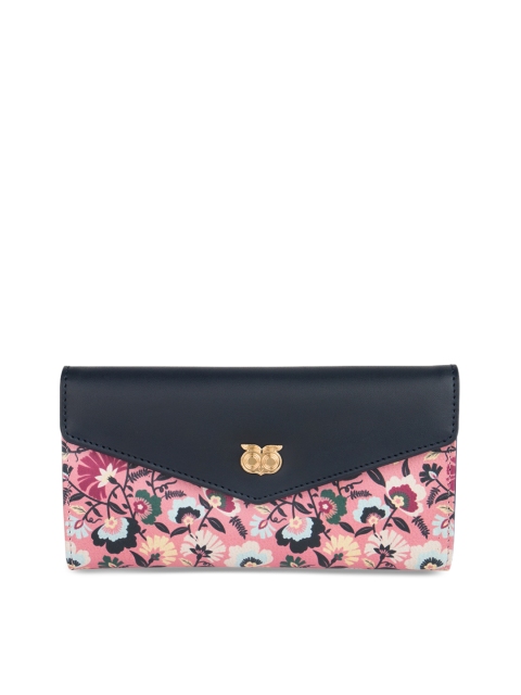 Chumbak Women Navy & Pink Printed Three Fold Wallet, Navy blue