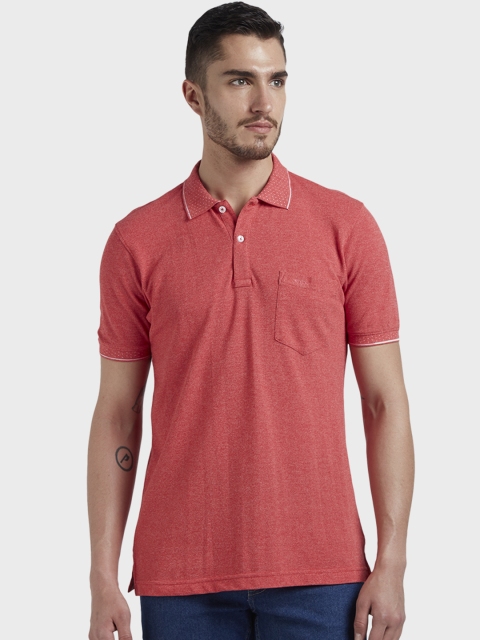 ColorPlus Men Red Solid Polo Collar T-shirt