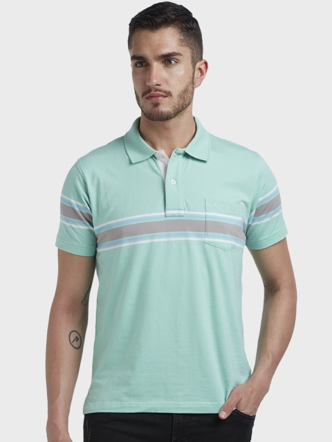 ColorPlus Men Green Striped Polo Collar T-shirt