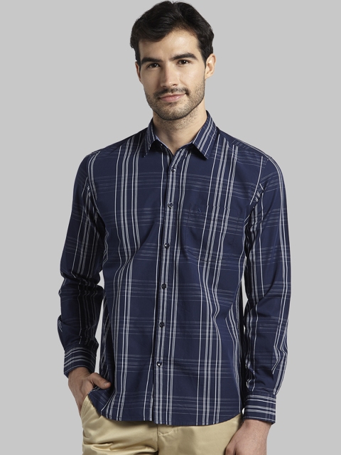 Parx Men Blue Slim Fit Checked Casual Shirt