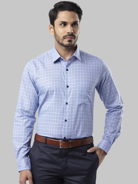 Raymond Men Blue & White Regular Fit Checked Formal Shirt