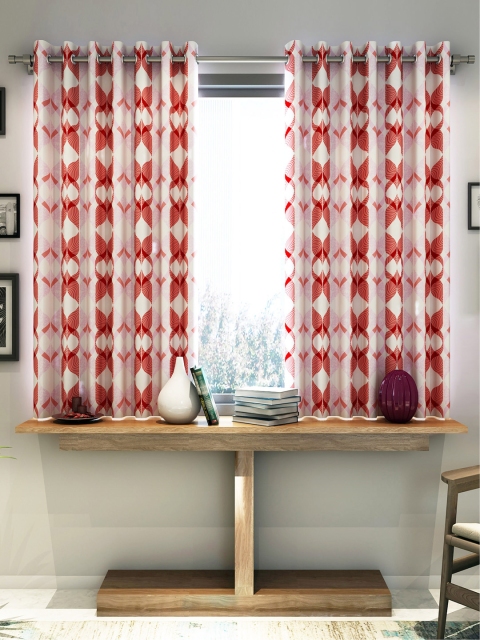 Divine Casa White & Red Set of 2 Window Curtains