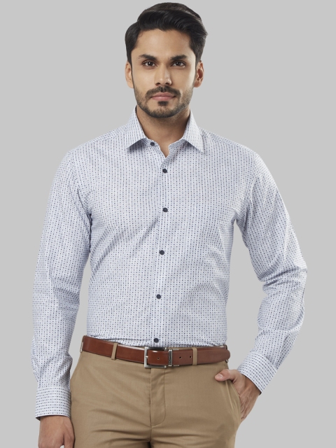 Raymond Men White & Blue Regular Fit Printed Formal Shirt