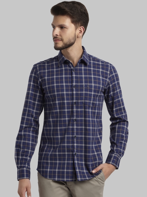 Parx Men Blue Slim Fit Checked Casual Shirt
