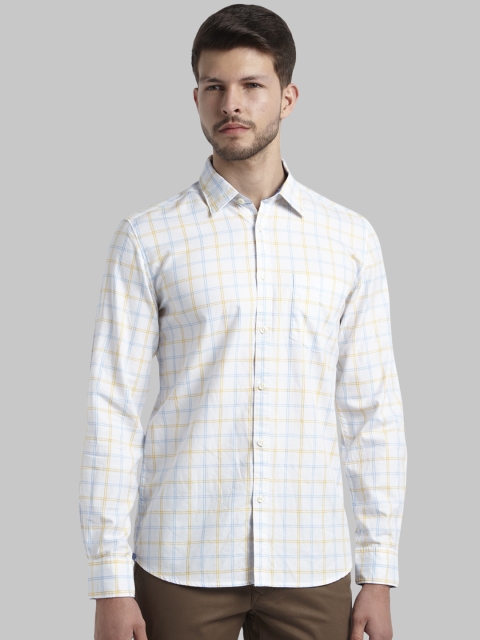 Parx Men White Slim Fit Checked Casual Shirt