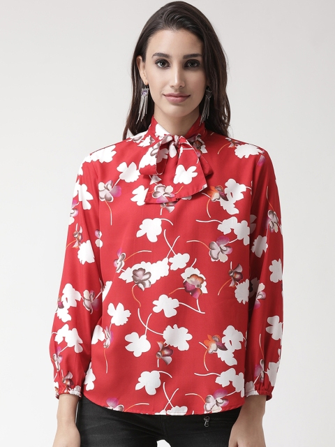 The Vanca Women Red & Off-White Printed A-Line Top