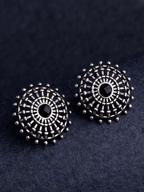 Voylla Silver Plated and Black Oxidised Studs