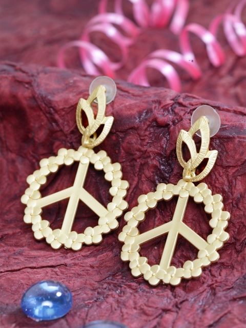 SASSAFRAS Gold-Toned Contemporary Drop Earrings