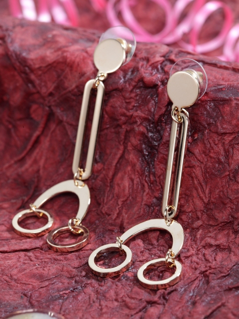 SASSAFRAS Gold-Toned Contemporary Drop Earrings