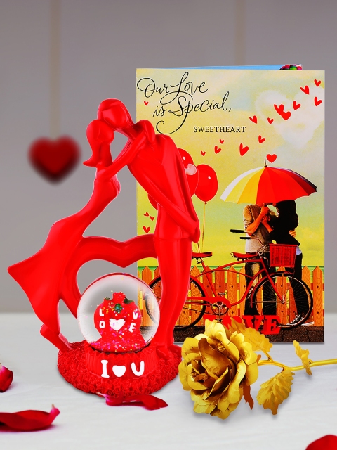 Archies Multicoloured Combo of Love Figurine, Rose & Greeting Card, Multi