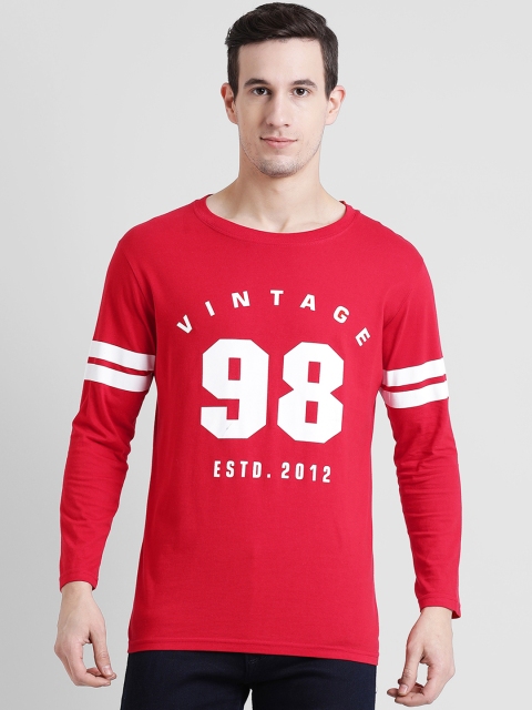 oneliner Men Red Printed Round Neck T-shirt