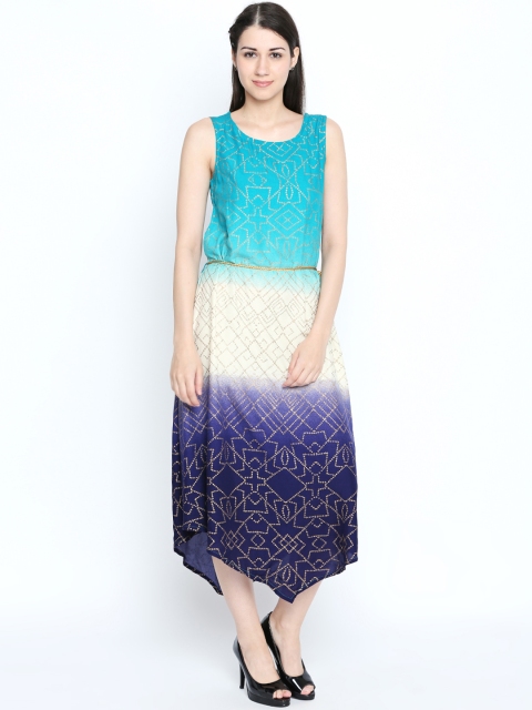AKKRITI BY PANTALOONS Teal Blue Printed Tunic