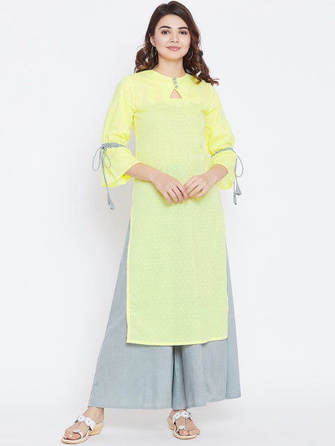 PANIT Women Yellow Self Design Kurta with Palazzos