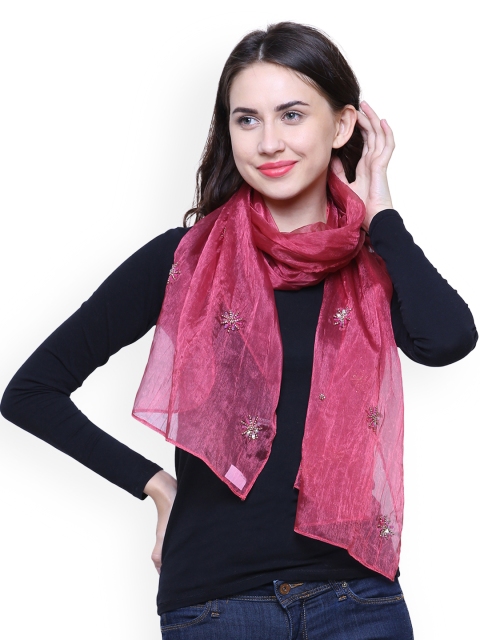 Anekaant Women Pink Embroidered Stole