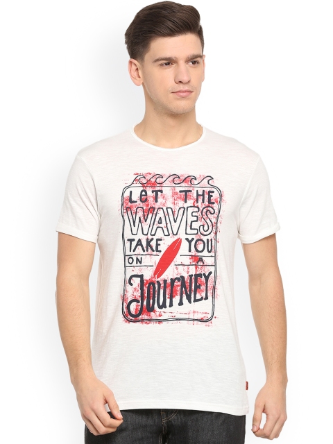 People Men Cream-Coloured Printed Round Neck T-shirt