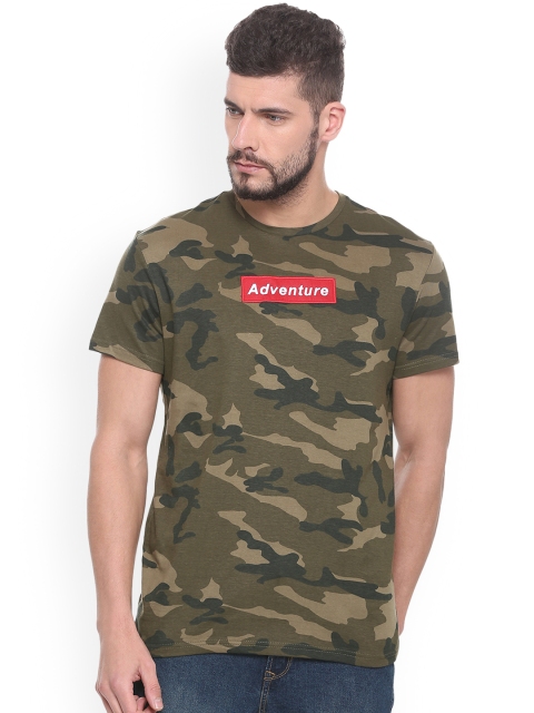 People Men Green Printed Round Neck T-shirt