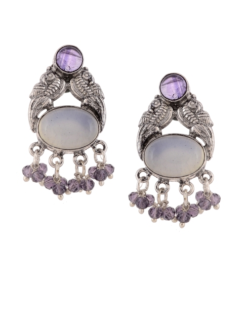 Silvermerc Designs Silver-Plated & Lavender Oxidised Floral Drop Earrings