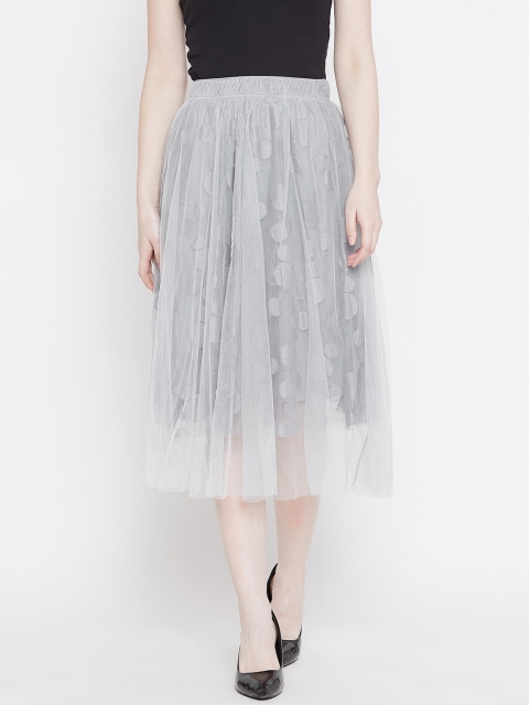 Camey Women Grey Solid Flared Skirt