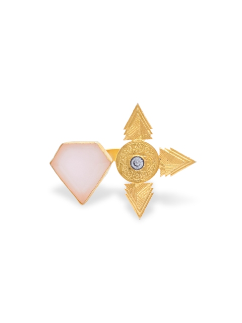 AccessHer Women Gold-Toned & Pink Moon Statement Finger Ring