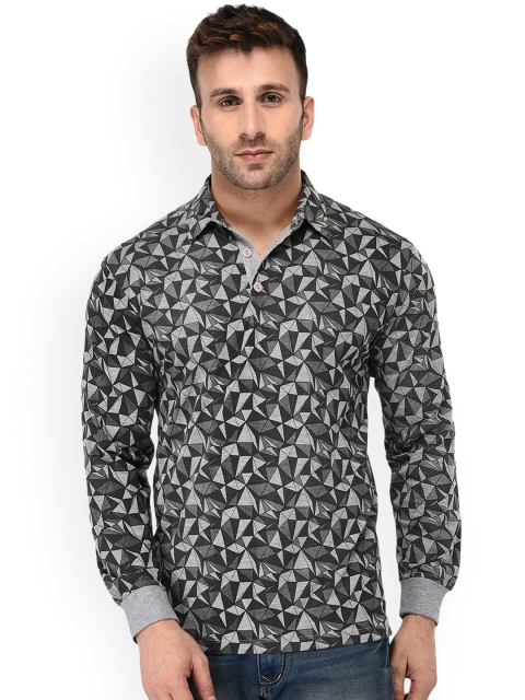 WILD WEST Men Grey Printed Polo Collar T-shirt