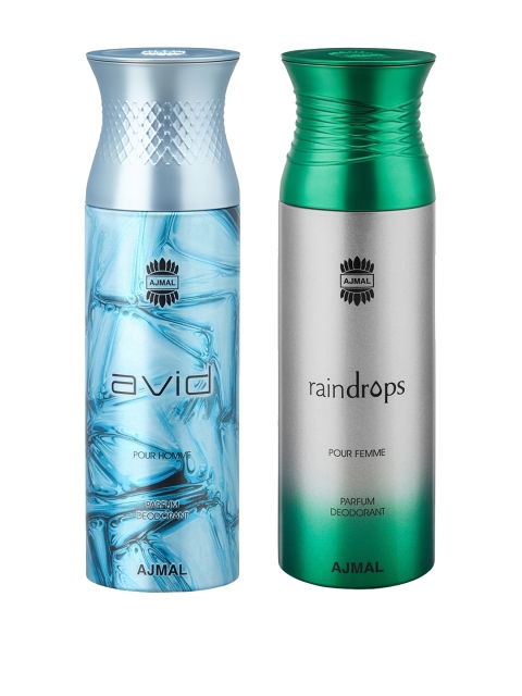 Ajmal Unisex Set of Avid & Raindrops Deodrants 200 ml each, Green