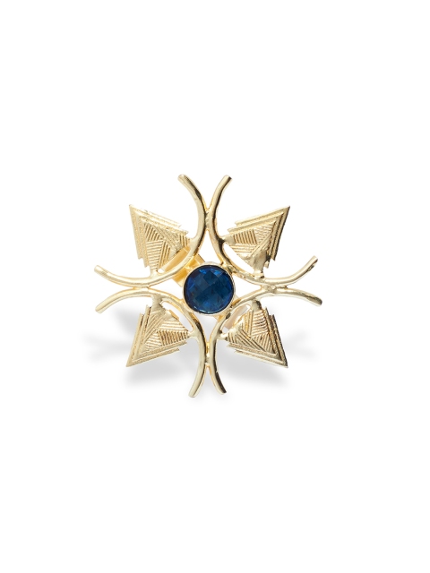 AccessHer Women Gold-Toned & Blue Sapphire Finger Ring