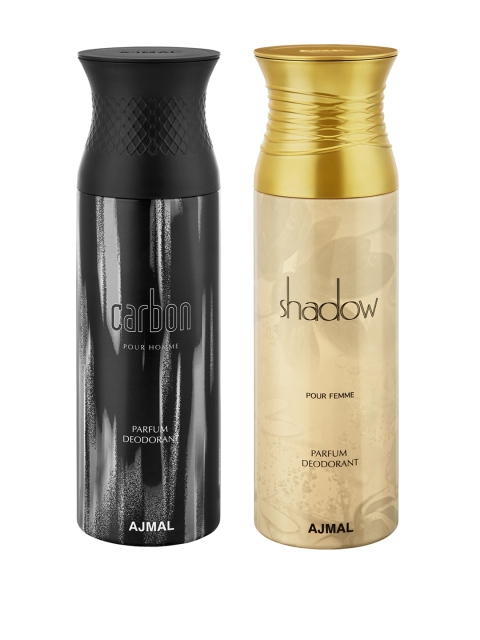 Ajmal His & Her Set of Carbon & ShadowHer Deodorants 200 ml each, Black