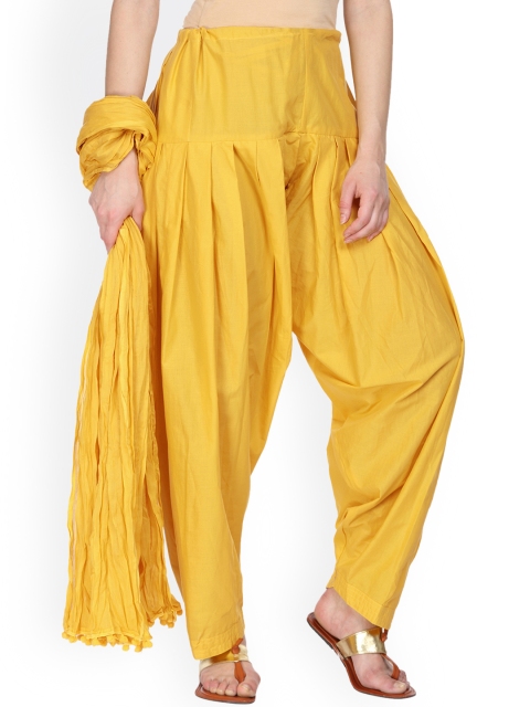 Alena Women Mustard Yellow Solid Patiyala and Dupatta Set