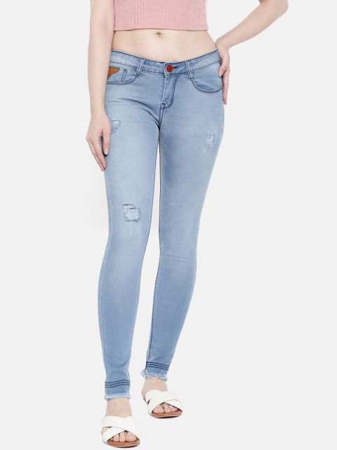 ZHEIA Women Blue Skinny Fit Mid-Rise Low Distress Stretchable Jeans