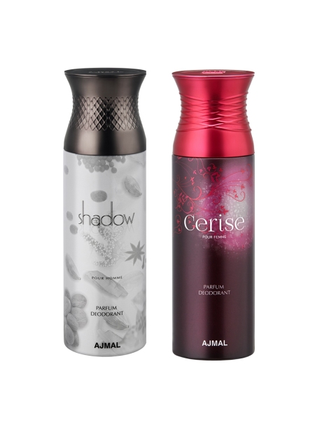 Ajmal Shadow Homme & Cerise Deodorant Spray Pack of Two Deodorant Spray 200 ml, Grey
Ajmal Shadow Homme & Cerise Deodorant Spray Pack of Two Deodorant Spray 200 ml, Grey