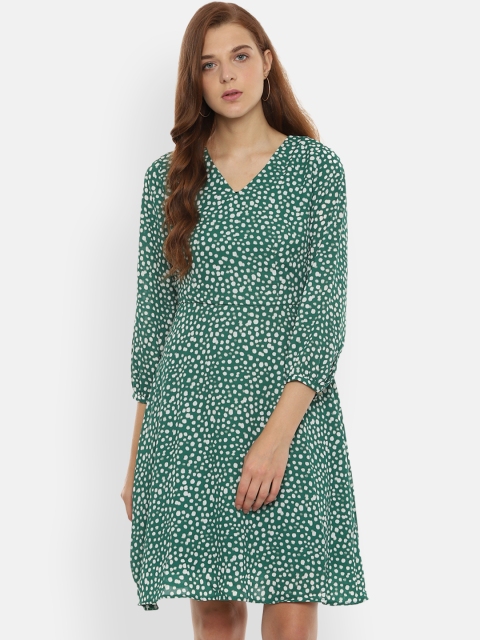 Van Heusen Woman Printed Green Fit and Flare Dress