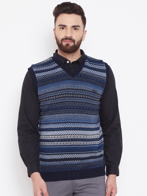 Duke Men Blue Self Design Sweater