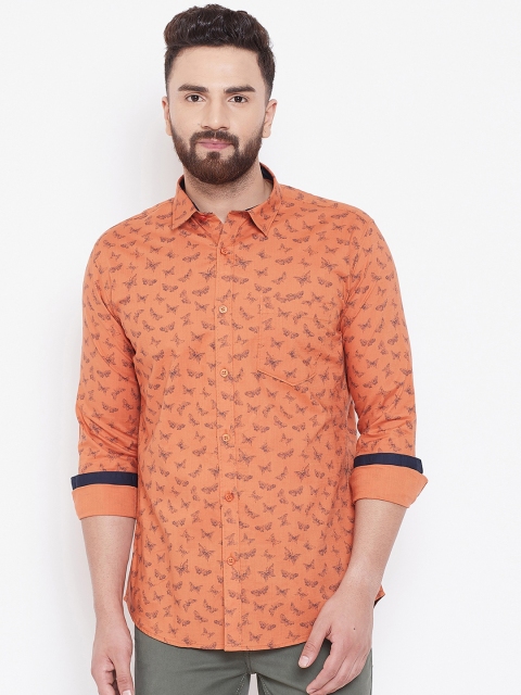 Duke Men Orange Regular Fit Printed Casual Shirt