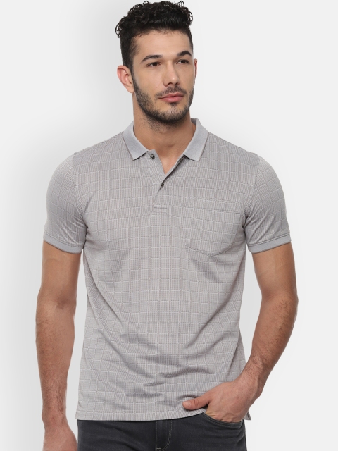 Van Heusen Men Grey Self Design Polo Collar T-shirt