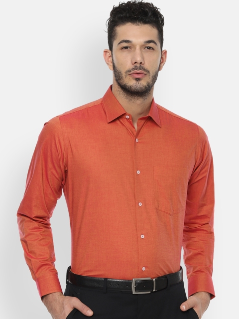 Van Heusen Men Orange Regular Fit Solid Formal Shirt