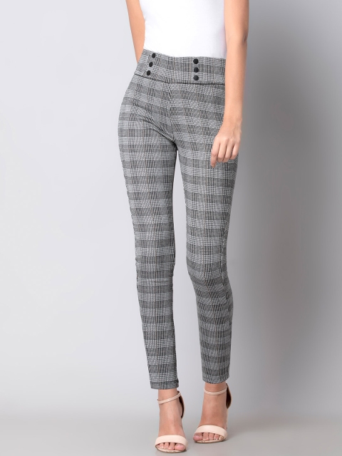 FabAlley Women Grey Checked Slim Fit Treggings