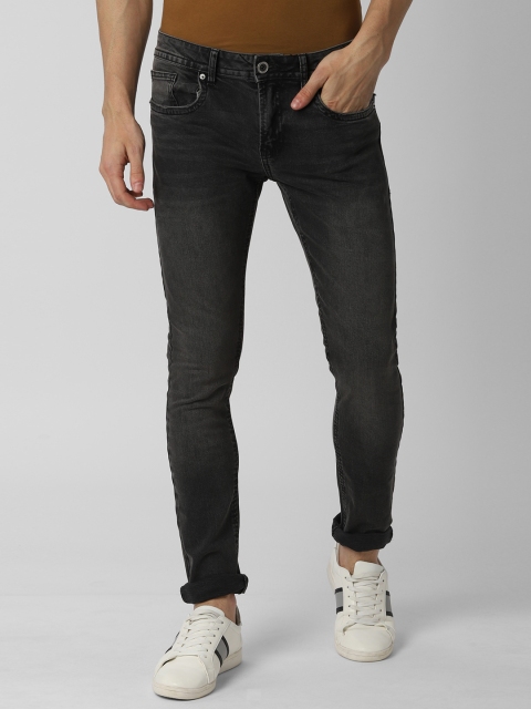 Peter England Casuals Men Charcoal Grey Skinny Fit Mid-Rise Clean Look Stretchable Jeans