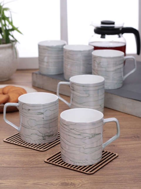 CLAY CRAFT Set of 6 Grey Printed Bone China Cups 220 ml Each