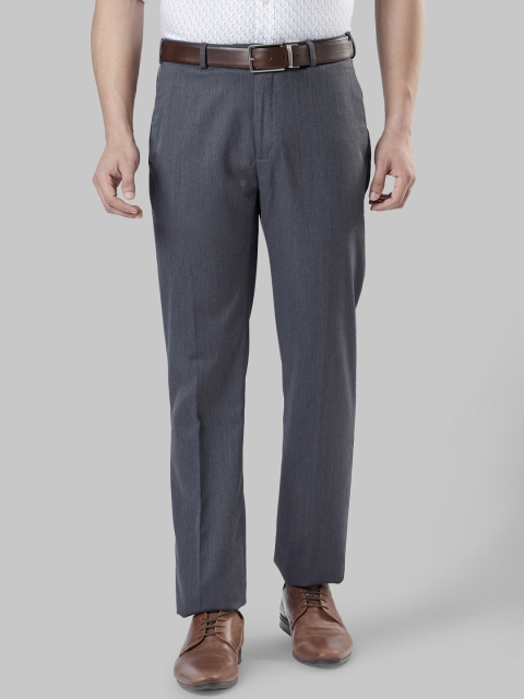Raymond Men Grey & Blue Regular Fit Self Design Formal Trousers