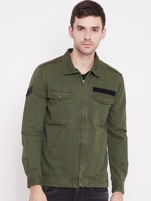 PUNK Men Olive Green Solid Lightweight Jacket