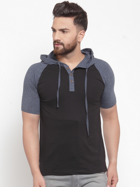 Kalt Men Black Solid Hood T-shirt