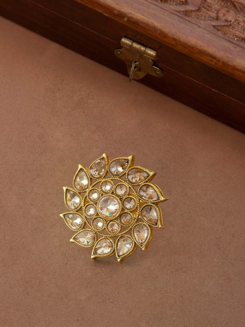 Voylla Women Gold-Toned & White Stone-Studded Handcrafted Ring