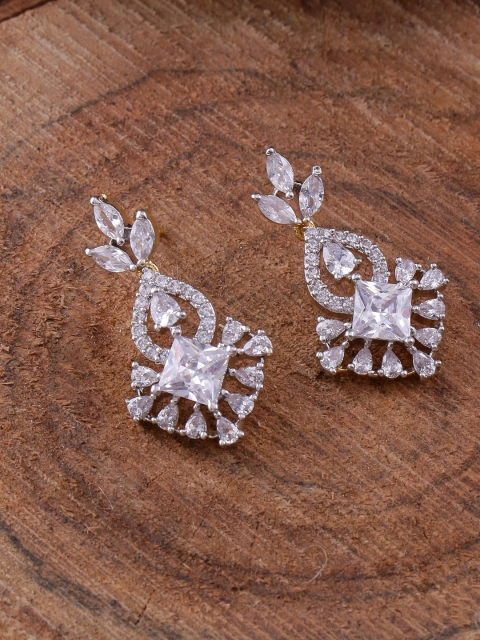 Voylla Gold-Toned & White Classic Drop Earrings