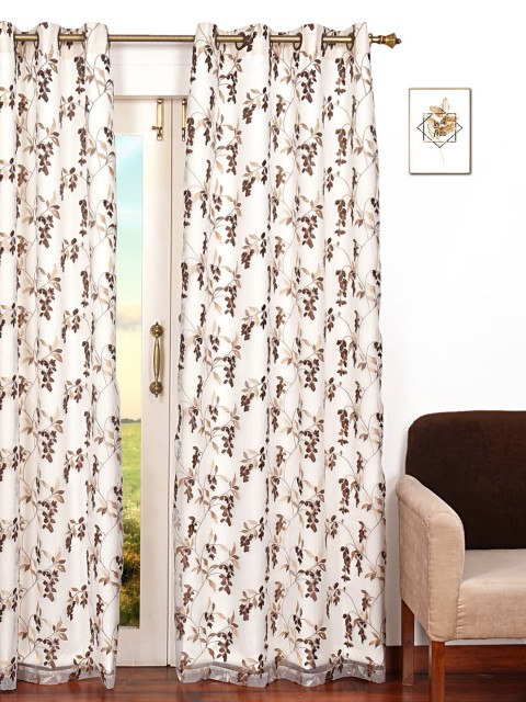 Ariana Cream-Coloured & Brown Single Room Darkening Door Curtain