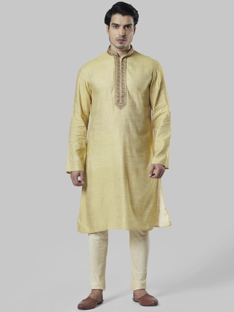 Ethnix by Raymond Men Yellow Embroidered Straight Kurta