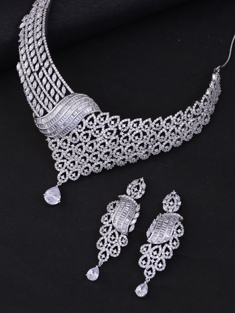 Voylla Women Silver Plated Handcrafted Cubic Zirconia Jewellery Set