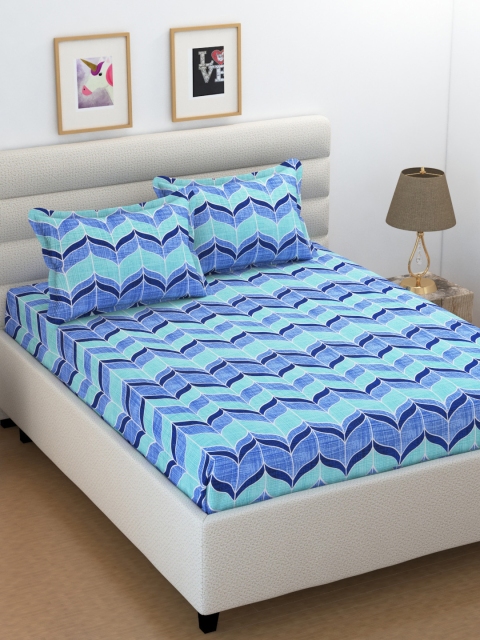 XtroMac Blue Abstract 104 TC Cotton 1 King Bedsheet with 2 Pillow Covers
